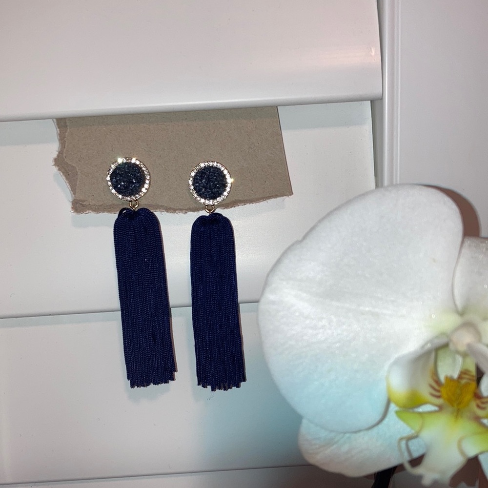 Gold & Navy Tassel Earrings